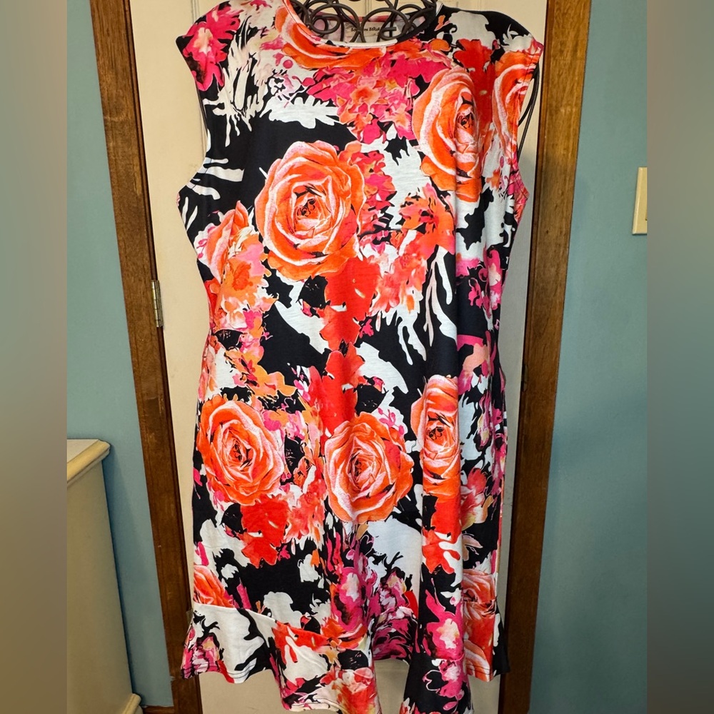Kentucky Derby Black and Coral Floral  Dress L